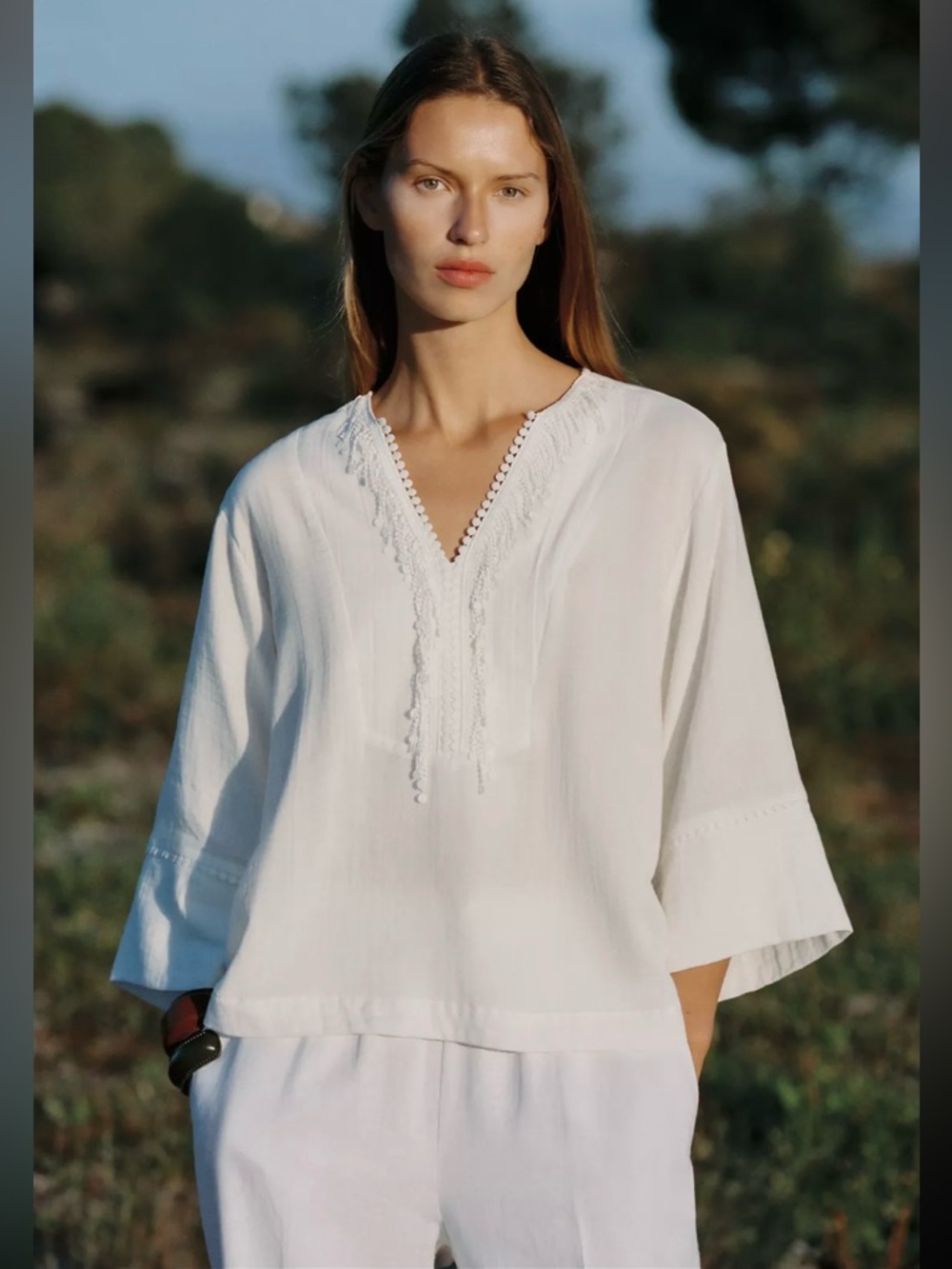 New ZARA Cotton Kimono V-Neck Blouse